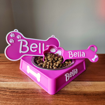 Bundle Offer! Personalized Dog Food Scoop, Nameplate, and Food Bowl