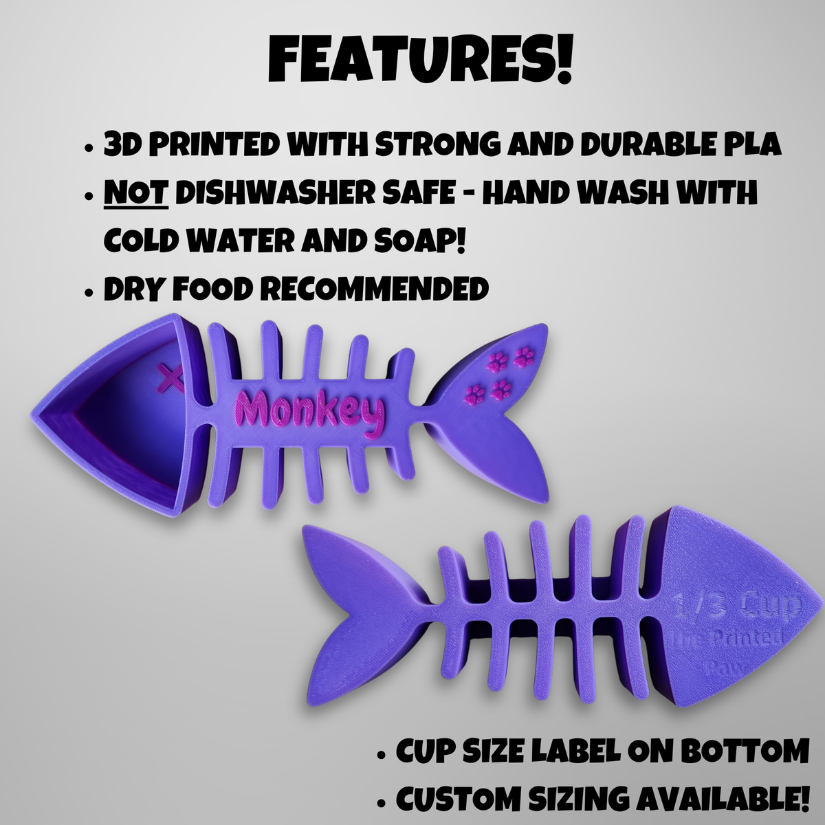 Personalized Fish Skeleton Cat Food Scoop | Measuring Cup