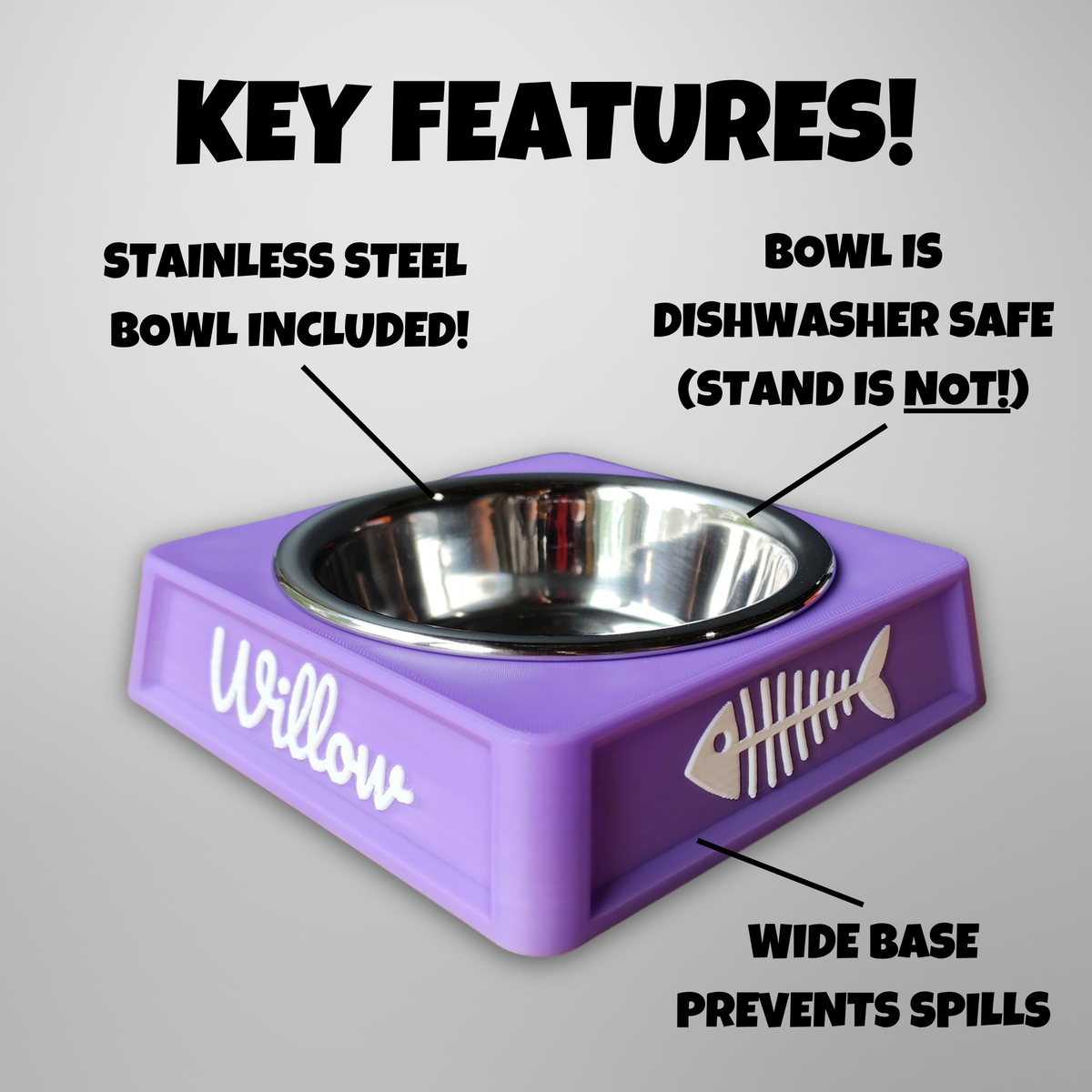 Personalized Cat Food Bowl Holder | 8oz Pet Food Bowl Stand