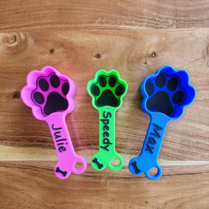 Personalized Dog Food Scoop with Accent Color, Paw Print Pet Food Measuring Cup with Name, Kibble Scoop, Custom Dog Gift Idea