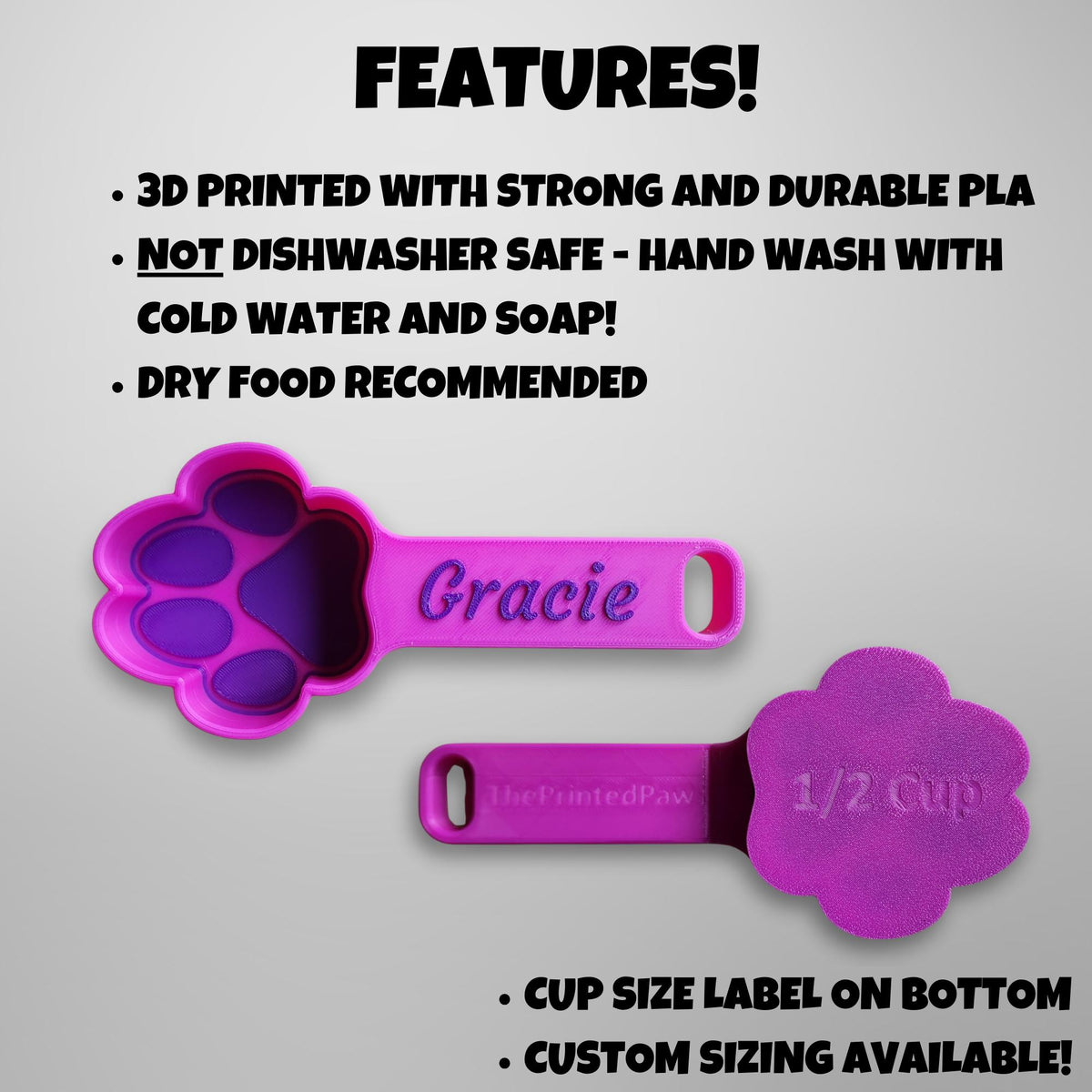 Personalized Dog Paw Food Scoop | Straight Handle Measuring Cup